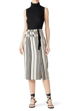 Zero + Maria Cornejo Women's 2 Black White Striped Nola Skirt Minimalist S5-10